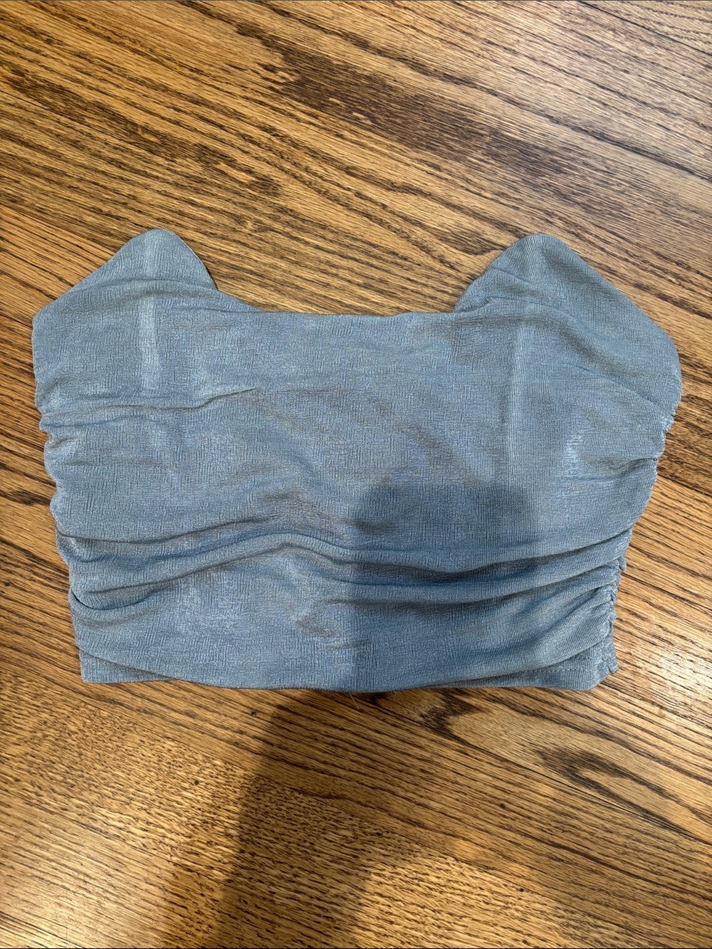 Ruched Strapless Crop Top in Slate Blue